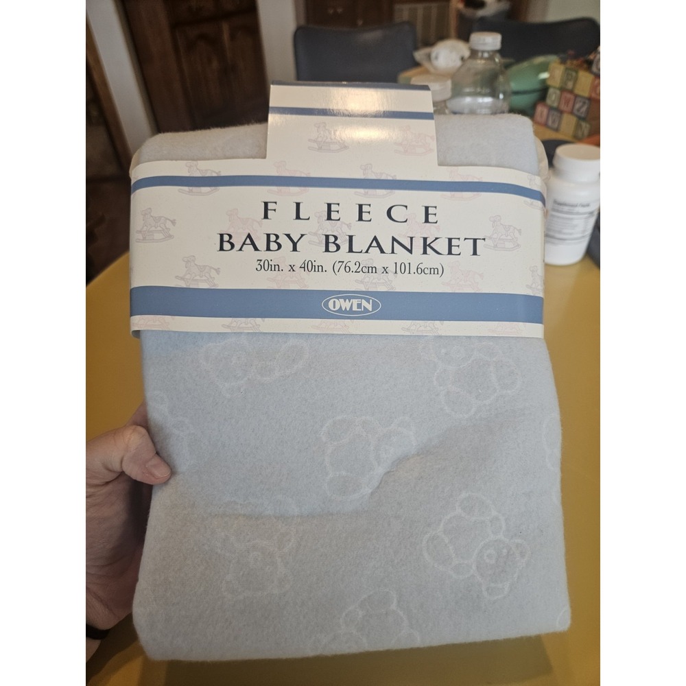Vintage Owen Light Blue‎ Fleece Baby Blanket